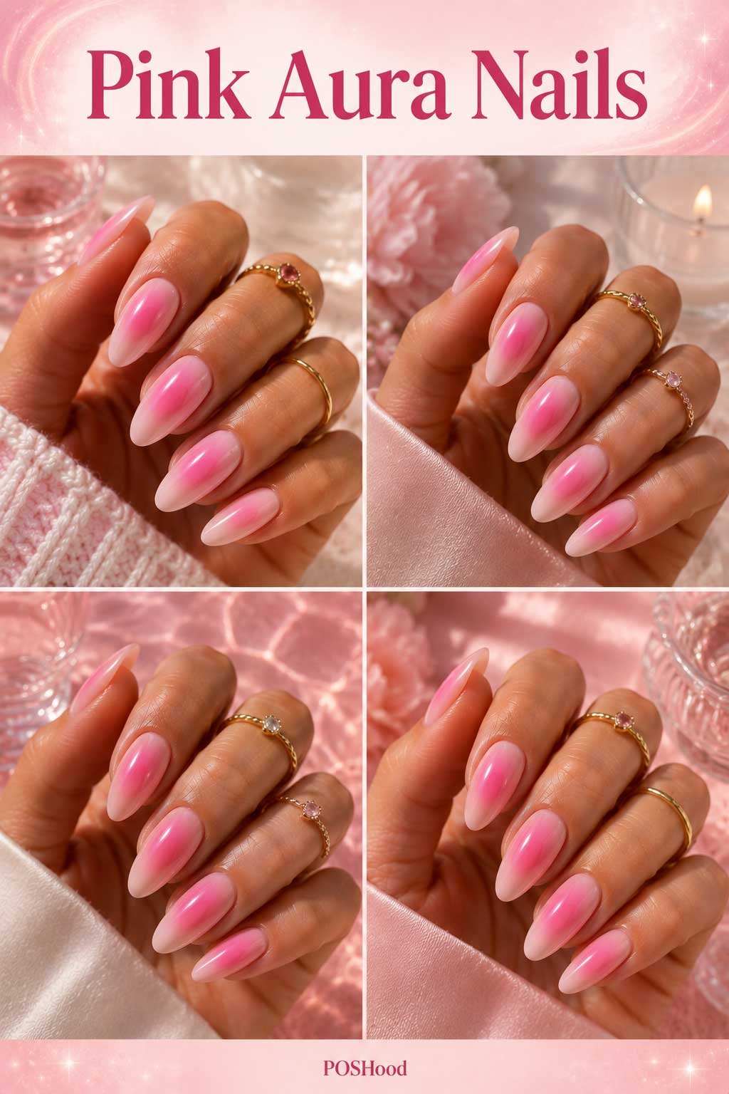 Pink Aura Nails: Pink aura nails with soft glowing gradient effect and glossy finish for trendy summer nails.